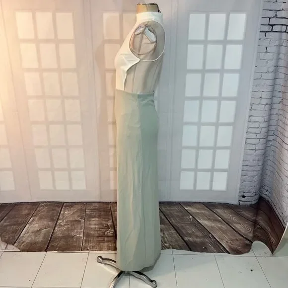 Blithe NWT White Green Open Back Sleeveless Cutout Halter Maxi Dress Small - Picture 8 of 12